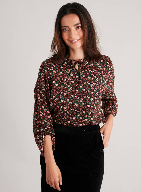 Floral Print Shirred Sleeve Blouse - 26
